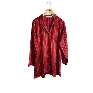 Victoria Secret Women's Red Stripe Button Front Long Sleeve Sleep Top - Large